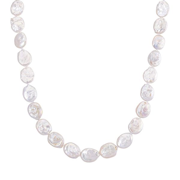 D'Joy Wei&szlig;e Keshi Perle Halskette ca. 45 cm mit 5 cm extender, 925 Silber vergoldet