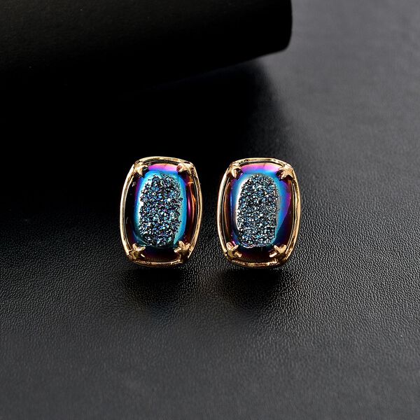 Blaue Fenster Drusy Ohrringe - 10,48 ct. image number 2