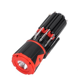 10-in-1 Multifunktionale LED Taschenlampe, rot und schwarz