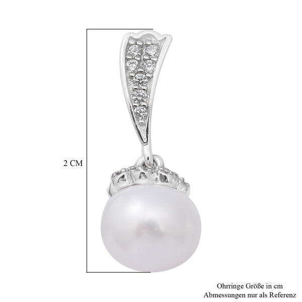 Wei&szlig;e S&uuml;&szlig;wasser Perle und Simulierter Diamant Ohrringe 925 Silber rhodiniert image number 4