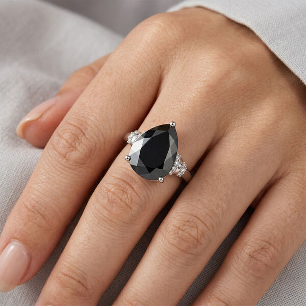 Schungit und wei&szlig;er Zirkon-Ring, 925 Silber rhodiniert  ca. 5,55 ct image number 3