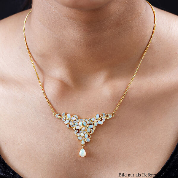 Nat&uuml;rliche, &auml;thiopische Opal und Zirkon-Halskette in Silber image number 2