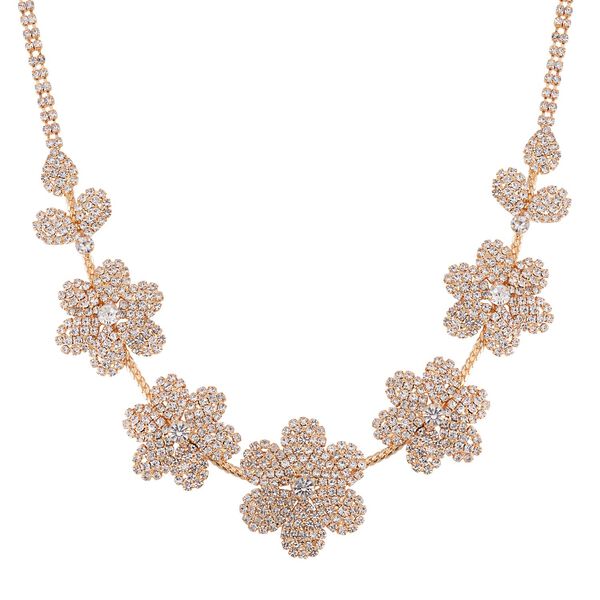 2er Set Weißer Kristall Halskette und Ohrhänger, goldfarben image number 2