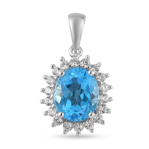 Schweizer Blautopas und Anh&auml;nger 925 Silber platiniert ca. 4,85 ct