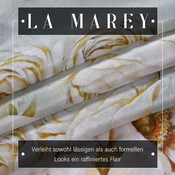 LA MAREY: Premium Selection - 100% Maulbeerenseiden-Halstuch mit Blumendruck, 35 x 150 cm, grau image number 2