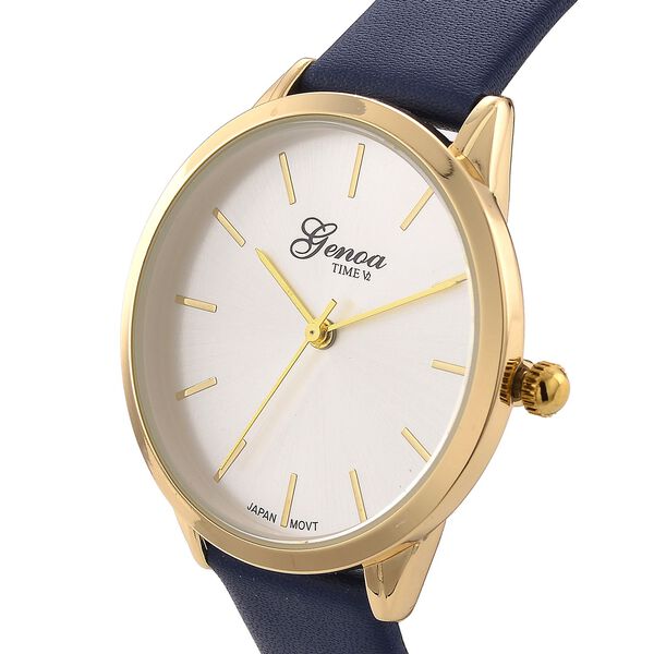GENOA TIME V2 - Quarzuhr mit japanischem PC21S Werk, weißem Zifferblatt und blauem Lederarmband, vergoldetem Gehäuse, 3 ATM wasserdicht image number 3