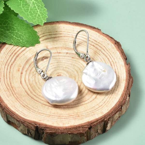 Wei&szlig;e Barock-M&uuml;nzperle Ohrringe 925 Silber rhodiniert image number 2