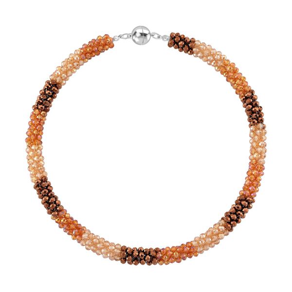 2er Set - Mehrfarbiger Kristall Halskette und Armband, flexibel, Orange-Grün image number 3