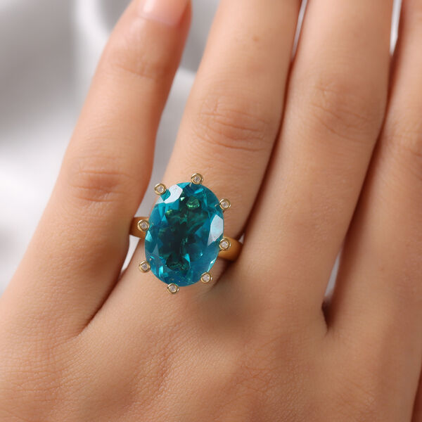 Capri Blau Triplet Quarz und Zirkon-Ring, 925 Silber vergoldet  ca. 14,01 ct image number 3