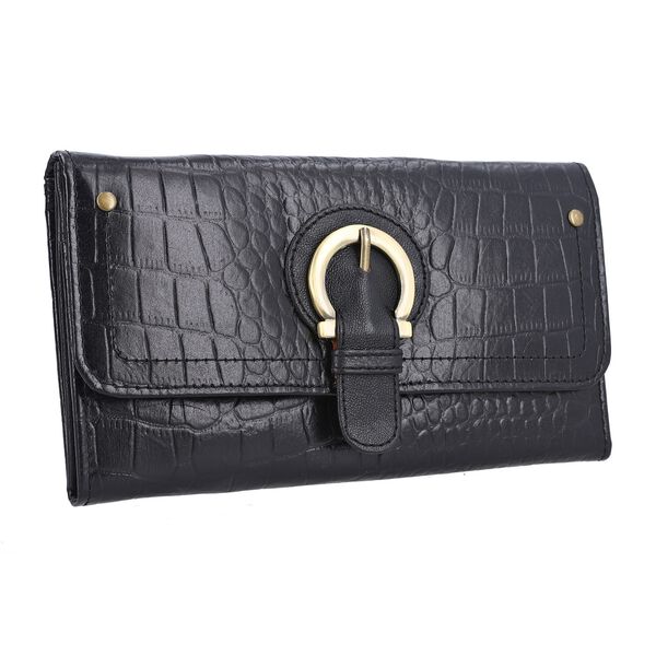 Echtleder Portemonnaie mit Krokopr&auml;gung und RFID-Schutz, 19,5x11,45 cm, schwarz image number 4