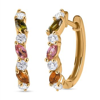AA Mehrfarbig-Turmalin, Wei&szlig;er Zirkon Ohrringe 925 Silber 750 Gelbgold Vermeil ca. 1,06 ct.