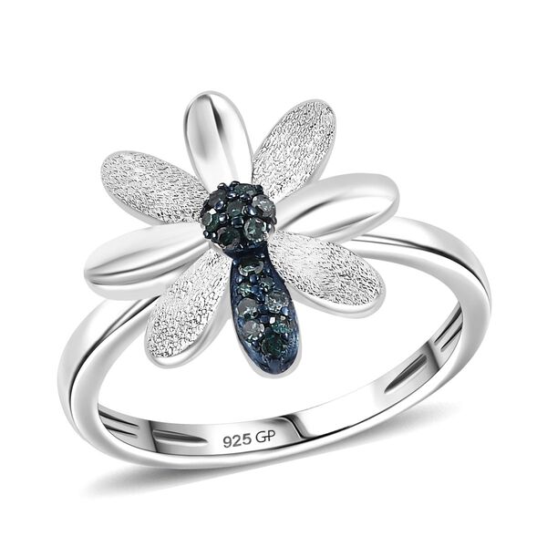 GP Italian Garden Kollektion - Blauer Diamant und Kanchanaburi blauer Saphir Ring, 925 Silber rhodiniert - 0,11 ct. image number 4