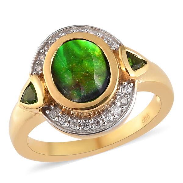 Ammolit und Nat&uuml;rlicher Chromdiopsid Ring 925 Silber vergoldet  ca. 2,03 ct image number 4