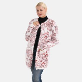 Cardigan mit abstraktem Blumenmuster und Taschen, One Size, Länge 78 cm, Rot