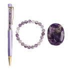 3er Exklusives Set - Amethyst- Eleganter Handstein, stilvolles Armband, und luxuriöser Kugelschreiber mit Kristallkugel