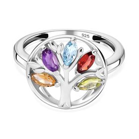 Mehrfarbiger Ring, 925 Silber platiniert (Größe 20.00) ca. 0.77 ct