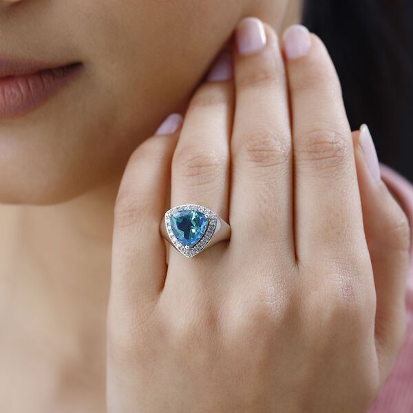 Pfau Quartz Triplette, Wei&szlig;er Zirkon Ring 925 Silber platiniert (Gr&ouml;&szlig;e 17.00) ca. 3,84 ct image number 3