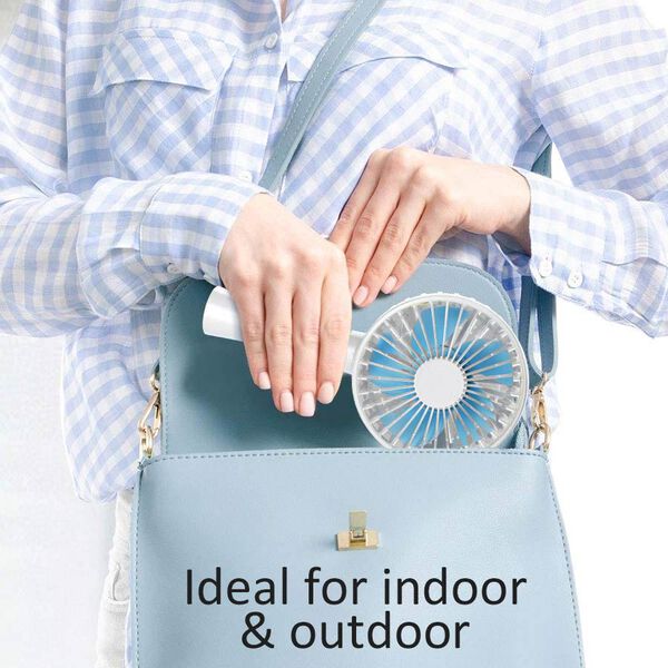 Wiederaufladbarer tragbarer Mini-Ventilator, 3 Gebläsestufen, inkl. Batterie, Weiß-Hellblau image number 4