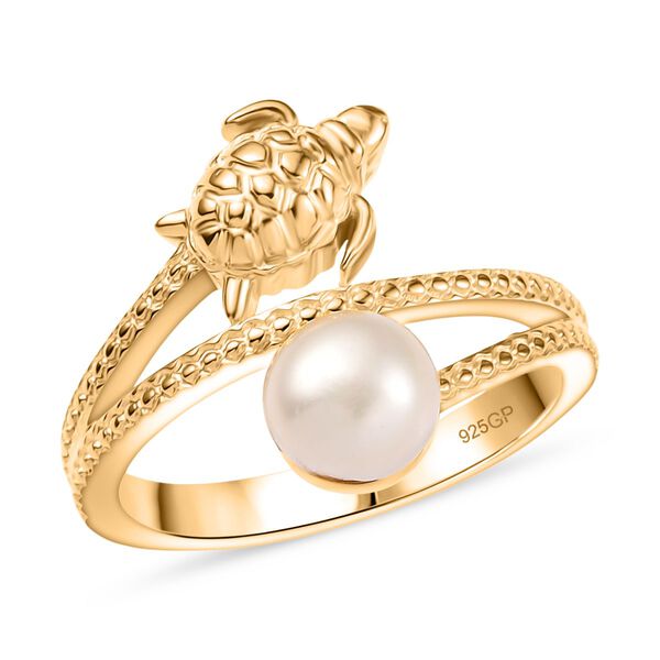 GP Trionfo Kollektion - S&uuml;&szlig;wasser Perle, Kanchanaburi Blauer Saphir Ring 925 Silber 750 Gelb Vergoldet (Gr&ouml;&szlig;e 17.00) image number 5