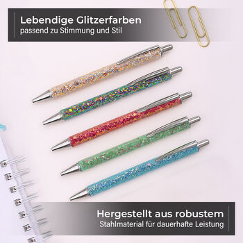 Glitzer-Kugelschreiber Set, 5er-Pack, Mehrfarbig, inkl. 5 Ersatzminen