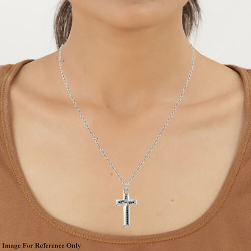 Schwarzer Spinell Kreuz Anhänger mit Kette 60 cm in Edelstahl ca. 1,10 ct image number 1