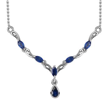 Masoala Saphir (Fissure gef&uuml;llt) Collier, ca. 45 cm, 925 Silber platiniert ca. 1.39 ct