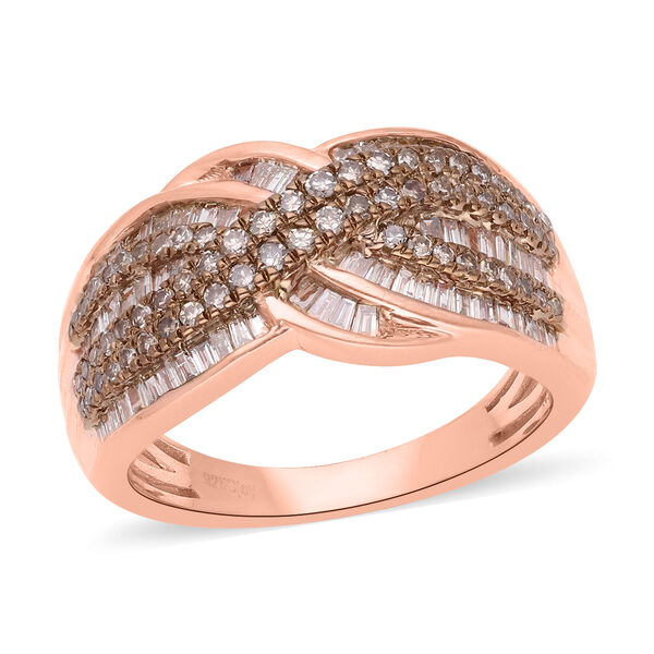 Nat&uuml;rlicher Champagner Diamant Ringe 925 Silber Ros&eacute;gold Vermeil (Gr&ouml;&szlig;e 21.00) ca. 1.00 ct