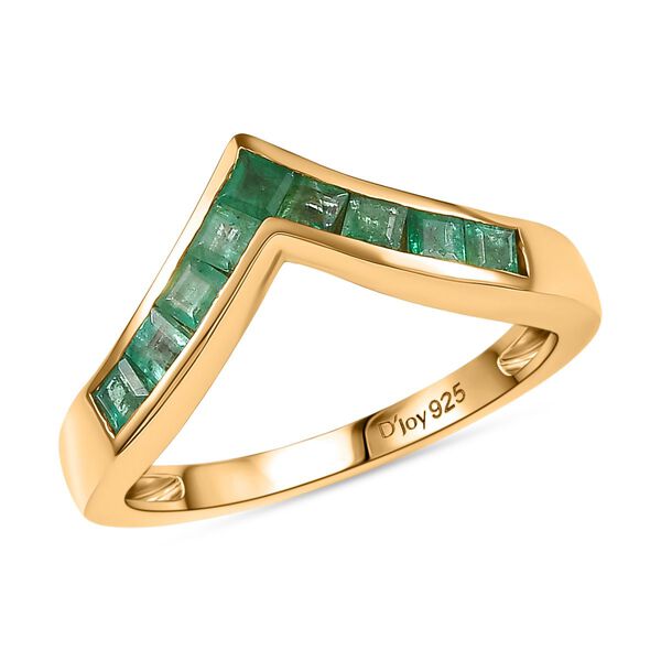 Regal Chevron - D joy Kagem Sambischer Smaragd Ring 925 Silber 750 Gelb Vergoldet (Gr&ouml;&szlig;e 21.00) ca. 0.52 ct image number 4