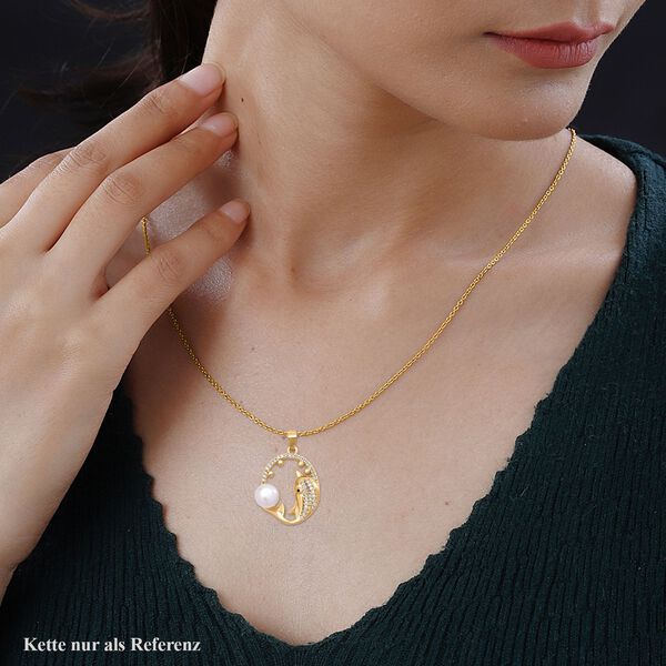 Weißer Süßwasserperle und Zirkonia-Anhänger mit 50+7cm Kette in Goldton image number 3