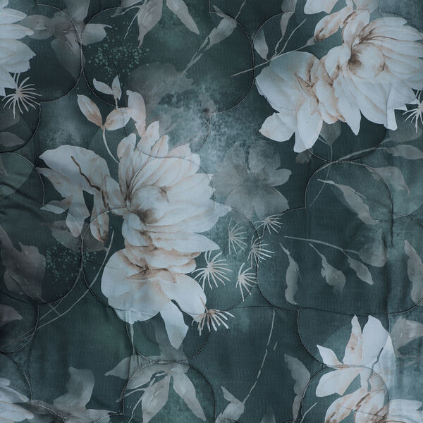 SERENITY NIGHT: 3er-Set - Bettdecke und 2 Kissenbez&uuml;ge, Blumenmuster, Dunkelgr&uuml;n-Schwarz und Wei&szlig;&nbsp; image number 5