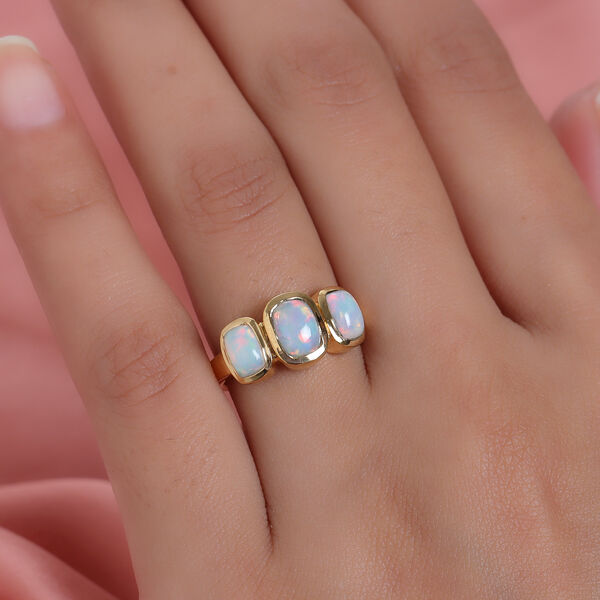 Nat&uuml;rlicher &Auml;thiopischer Opal 3 Stein Ring 925 Silber vergoldet  ca. 1,29 ct image number 3