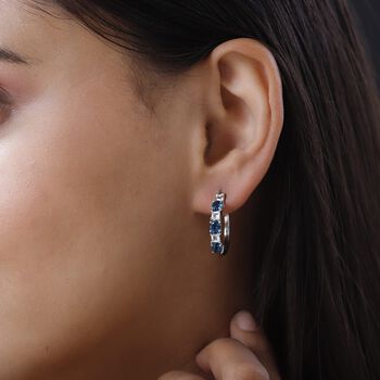 London Blau und wei&szlig;e Topas Creolen, 925 Silber platiniert ca. 2.48 ct
