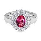 Lab Created Roter Smaragd (Beryll), Weißer Zirkon Ring 925 Silber rhodiniert (Größe 21.00) ca. 2.22 ct