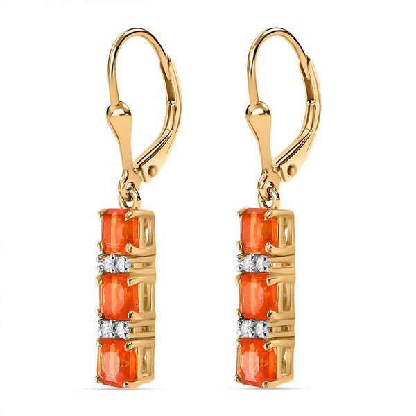 AAA Purpurroter Feueropal, Wei&szlig;er Zirkon Ohrringe 925 Silber 750 Gelbgold Vermeil ca. 1.53 ct image number 4