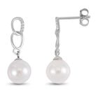 Weiße Muschelkernperle, Weißer Zirkonia Ohrringe 925 Silber rhodiniert