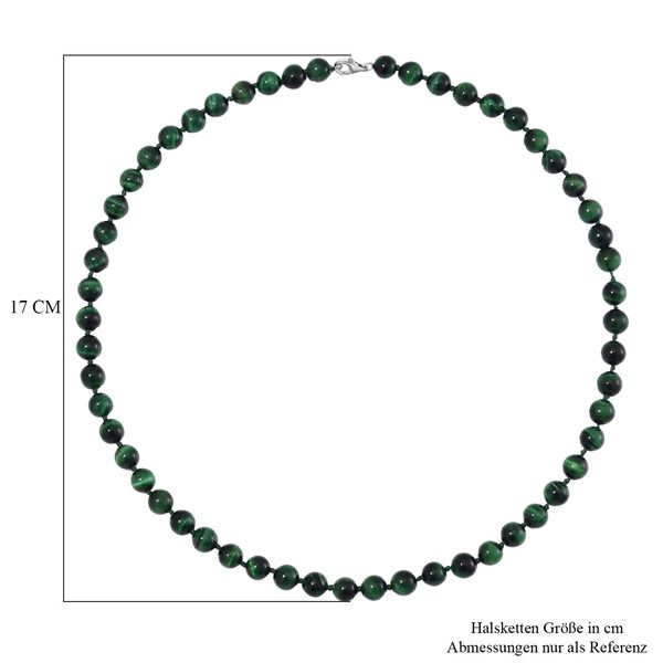 Gr&uuml;ne Tigerauge Halskette ca. 50 cm 925 Silber rhodiniert ca. 208.50 ct image number 4
