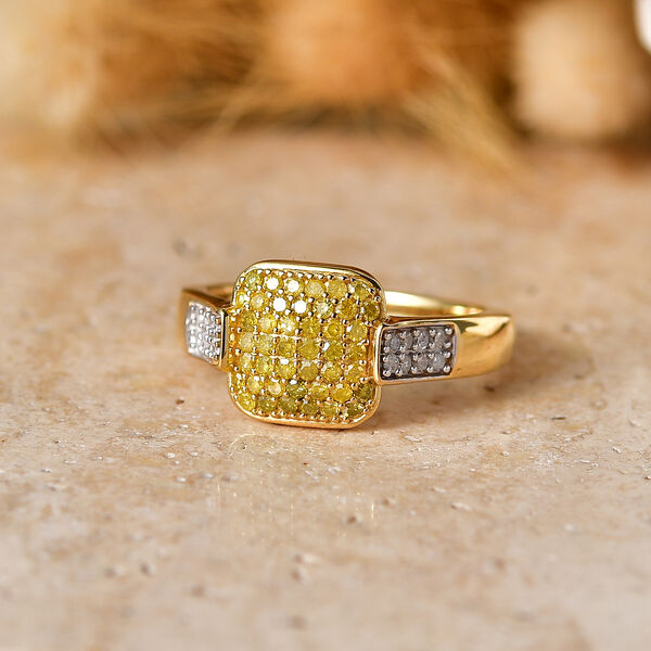 D'Joy Wei&szlig;er Diamant, Gelber Diamant Ring 925 Silber 750 Gelbgold vermeil (Gr&ouml;&szlig;e 17.00) ca. 0,48 ct image number 1