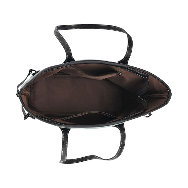 Bestickter Shopper, Kunstleder, Blumen Design, 46 x 15 x 28 cm, Blau image number 6