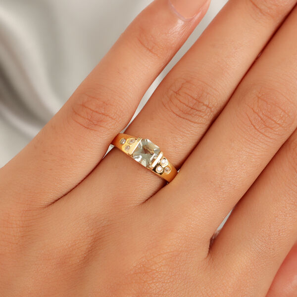 Prasiolith und Zirkon Ring 925 Silber Gelbgold Vermeil  ca. 1,18 ct image number 3