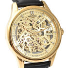 Genoa - Goldfarbene Automatikuhr, transparentes Ziffernblatt, echtes Leder-Armband, wasserdicht bis 5 ATM, Edelstahl Gelbbeschichtung image number 2