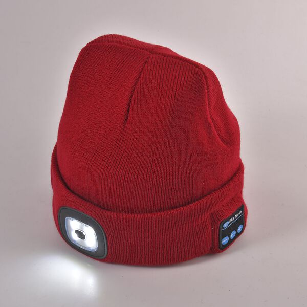 Vielseitige Strickm&uuml;tze mit Bluetooth und eingebautem LED-Licht, burgunder image number 2