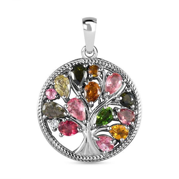 Nat&uuml;rlicher Mehrfach-Turmalin Lebensbaum-Anh&auml;nger, 925 Silber platiniert, 2,10 ct.