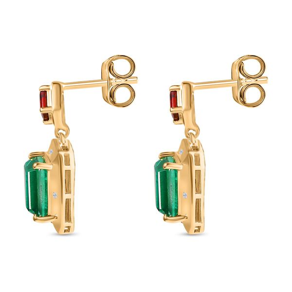 Smaragd-Quarz Triplette, Roter Granat Ohrringe 925 Silber 750 Gelbgold Vermeil ca. 7,12 ct. image number 5