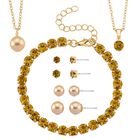 Gelbe Muschelkernperle (8-12 mm), Gelber Kristall Schmuckset 316L Edelstahl, Nickelfreies Messing