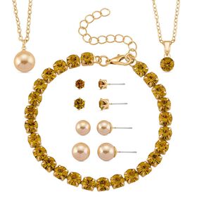 Gelbe Muschelkernperle (8-12 mm), Gelber Kristall Schmuckset 316L Edelstahl, Nickelfreies Messing