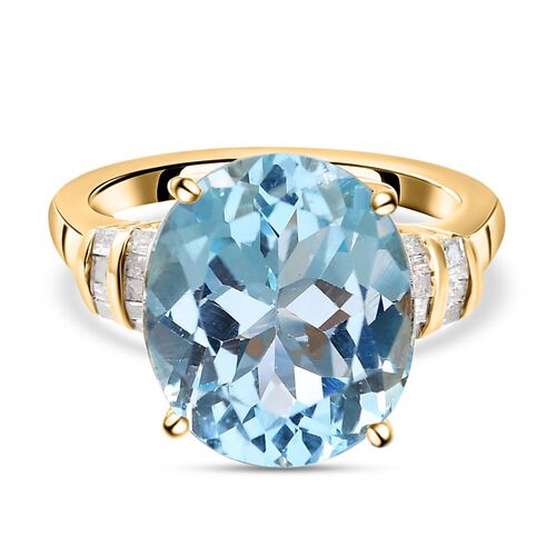 Himmelblauer Topas und weißer Diamant-Ring, 925 Silber vergoldet (Größe 17.00) ca. 9,36 ct image number 0