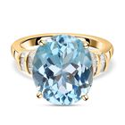 Himmelblauer Topas und weißer Diamant-Ring, 925 Silber vergoldet (Größe 17.00) ca. 9,36 ct