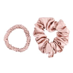 LA MAREY Signature - Seiden-Scrunchies aus 100% Maulbeerseide, 1 cm und 3,5 cm, Champagner