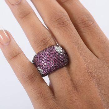 D'Joy Wei&szlig;er Zirkon, Nat&uuml;rlicher Rhodolith Granat Ring 925 Silber rhodiniert (Gr&ouml;&szlig;e 18.00) ca. 8.33 ct