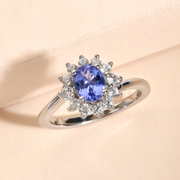 AA Tansanit und wei&szlig;er Zirkon-Ring, 925 Silber platiniert  ca. 1,15 ct image number 2